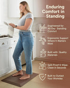 Ophanie Kitchen Mats for Floor, 3/4 Inch Thick Kitchen Rugs, Anti Fatigue Standing Cushioned Mat, Waterproof,Comfort Ergonomic Mat for Office, Home, Sink, 24'' x 70'' Brown Non-Slip Bottom