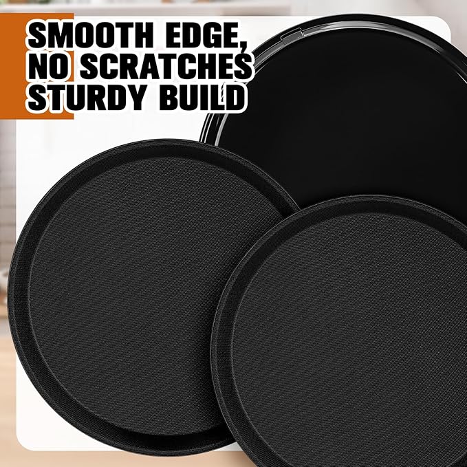 Zopeal 6 Pieces Black Round Restaurant Serving Tray, Plastic Non Slip Surface Food Meals Server Tray with Raised Edges for Home, Kitchen, Restaurant, Cafeteria, Bar (11")