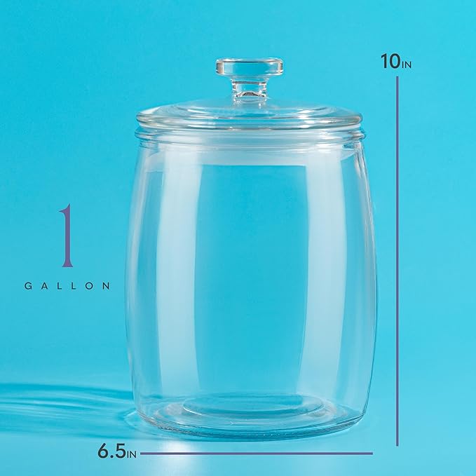 kitchentoolz 1 Gallon Glass Cookie Jar with Lid – Set of 2 Large Glass Jars with Lids for Cookies, Candy, Flour, Sugar, Pet Treats – Clear Glass Canisters for Food Storage - Pack of 2