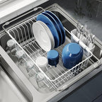 Dish Drying Rack in Sink, Small Dish Drainers for Inside Sink, Over The Sink Dish Racks, Stainless Steel Drying Rack with Utensil Holder, White