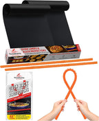 Oven Liners for Bottom of Oven Black (2-pack) Bundled with Rack Shield (2-pack) - Large Mat for Bottom of Range (17"x 25") and 22" Orange Stove Guards for Racks - Reusable & Heat Resistant
