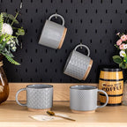 GBHOME 15OZ Stackable Coffee Mugs, Ceramic Coffee Mugs with Texture Patterns for Man,Woman,Dad,Mom, Modern Coffee Cups Set of 4 for Latte/Cappuccino/Cocoa. Dishwasher&Microwave Safe, Gray