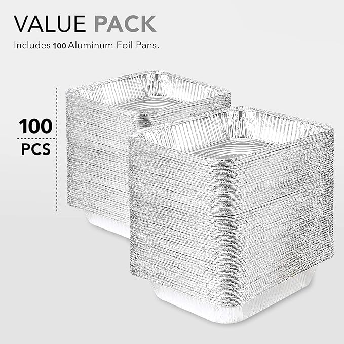 Stock Your Home Aluminum Pans 9x13 Disposable Foil Baking Pans (Pack Of 100) - Half Size Steam Table Deep Pans - Tin Foil Pans Great for Cooking, Heating, Storing, Prepping Food