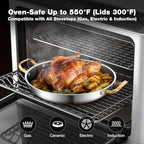 14 Inch Stainless Steel Paella Pan with Lid,Frying Pan, Tri-Ply Even Heating, Induction Ready & Dishwasher Safe – Great for Camping, Parties, Family Gatherings