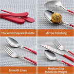 20 Piece Red 18/0 Flatware Utensil Set for 4, Include Dinner Knife,Dinner Forks,Dinner Spoons,Salad Forks,Teaspoons,Silverware Set for 4, Dishwasher Safe