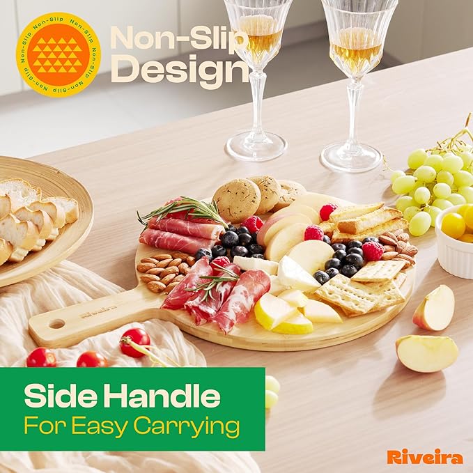 Riveira Two Tone Bamboo Wood Cutting Board – Gourmet Bamboo Grandeur: 17 x 12 Wooden Cutting Board – Wooden Cutting Boards For Kitchen Decorative – Innovative Juice Grooves Wooden Chopping Board