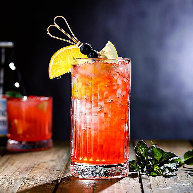 Highball Glasses Set of 6-15 oz Tall Glasses Drinking Set - Elegant Glassware Drinking Glasses for Water, Ice Coffee, Cocktail, Cold Beverage