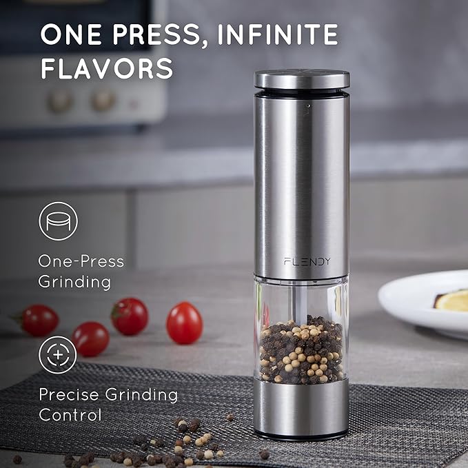 Electric Salt or Pepper Grinder Rechargeable, Automatic Salt or Pepper Grinder with Oversized Top Button, Stainless Steel Electric Salt or Pepper Shaker
