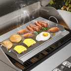 onlyfire Stainless Steel BBQ Griddle, Outdoor Flat Top Griddle Pan with Grease Groove and Handles for Gas and Charcoal Grills, 25”x16”