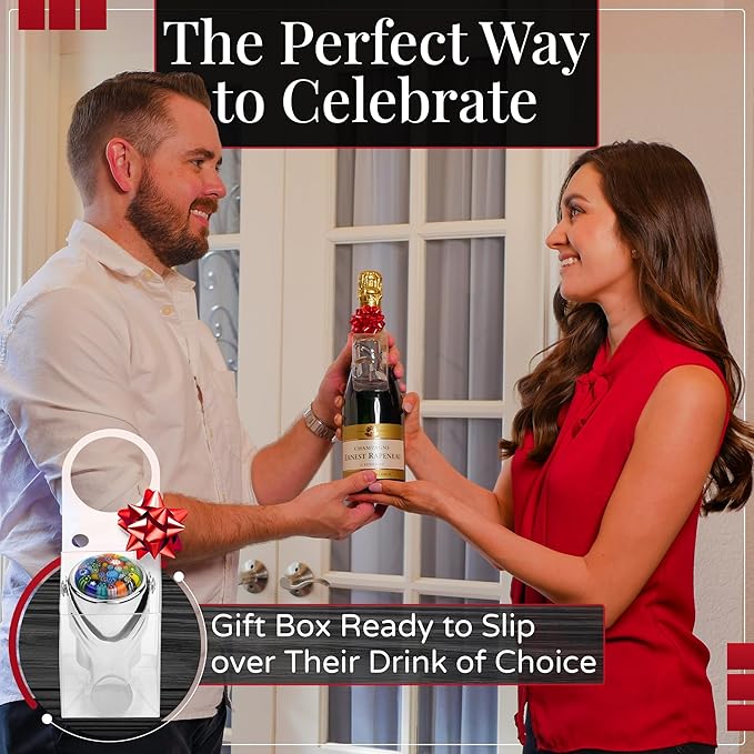 Millefiori Glass Champagne Stopper – With an Airtight Seal Protects Sparkling Wine, Prosecco, and Cava CO2 & Taste – Hanging Box for Champagne Gifts by Evan James Designs (Blue & Red)