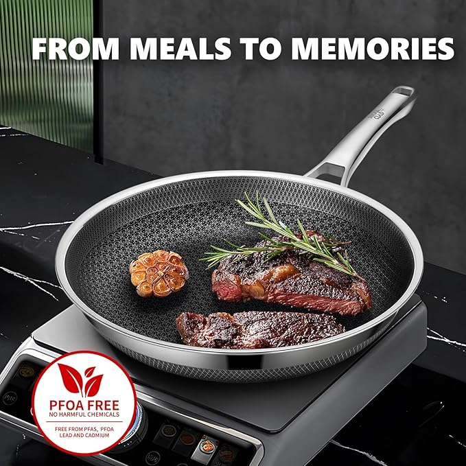 Non Stick Frying Pans 12 inch, Hybrid Frying Skillets Nonstick with Lid,non stick Stainless Steel Pans, Dishwasher and Oven-Safe Chef Pan, Induction Compatible Cooking Pan, PFOA Free Cookware