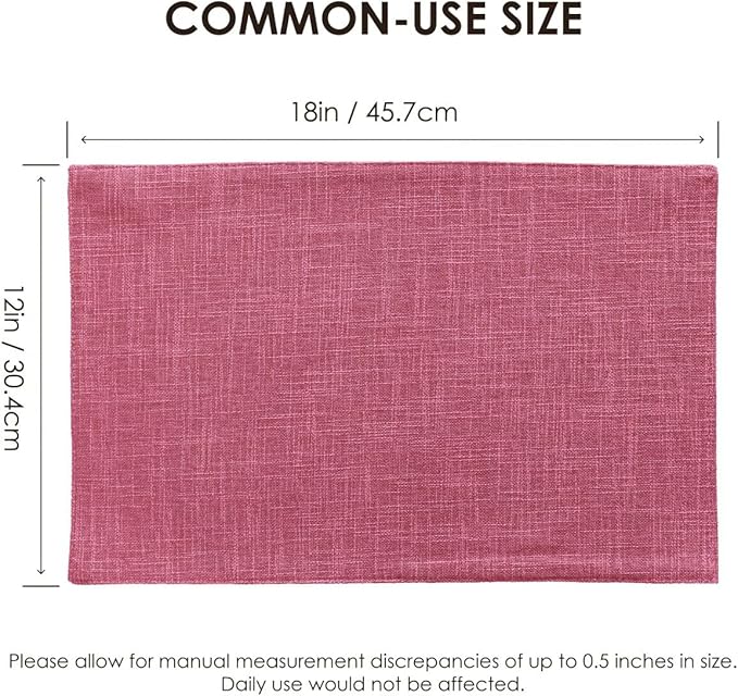 Placemats Set of 8, Bilayer Thickened Linen Place Mats Heat Resistant Machine Washable Wrinkle Free Carefully Selected Polyester Mats for Kitchen/Dining/Coffee Table (Pink)