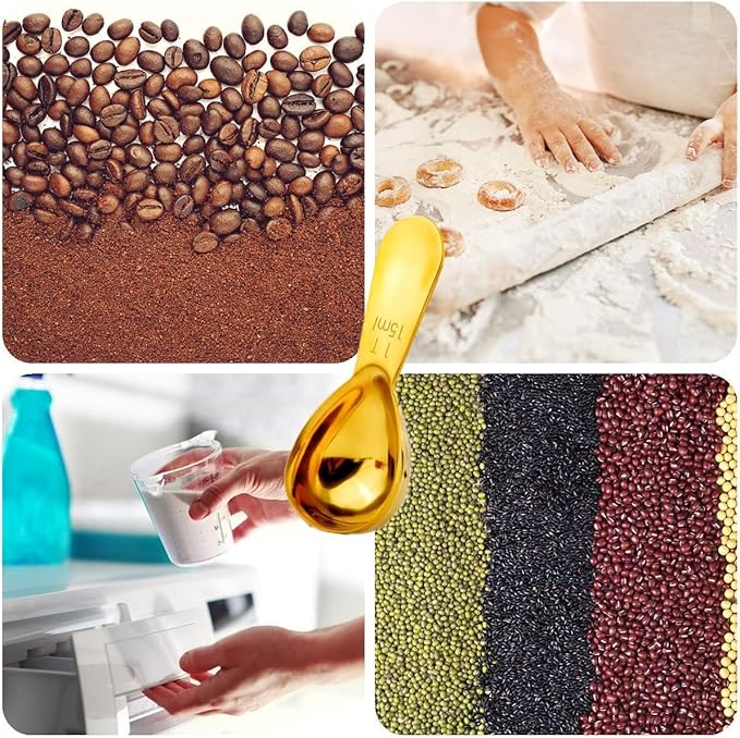 4 Pieces Coffee Scoop Stainless Steel Coffee Scoops Short Handle Tablespoon Measuring Spoons for Coffee Tea Sugar Flour (Golden)