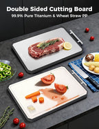 Titanium Cutting Board for Kitchen, Double Sided Non Toxic Titanium Cutting Board with JUICE GROOVE, Food-Grade Metal Chopping Board, Pure Titanium&Wheat Straw PP, Dishwasher Safe16.3”×11”-1 PC