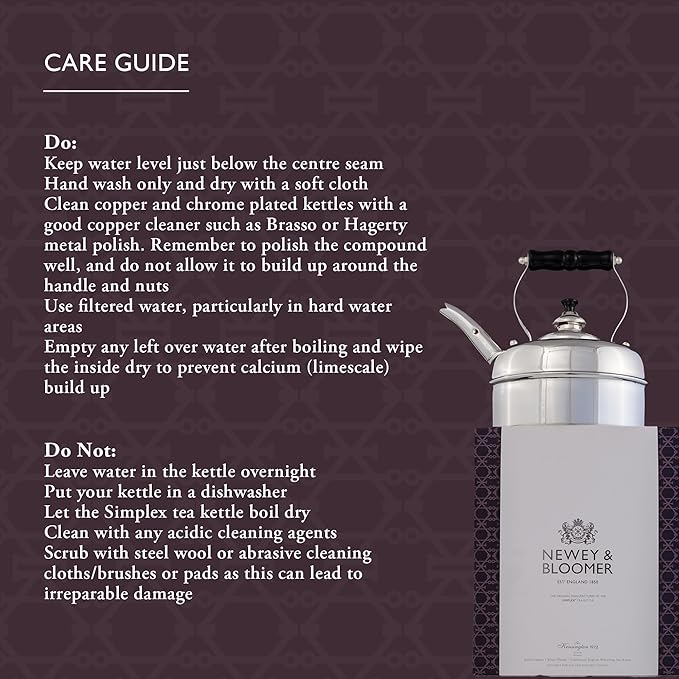 Newey & Bloomer Kensington No. 3 Tea Kettle, 1.9 Qt. - Solid Copper with Beechwood Handle Kitchen Essentials, Vintage-Inspired Boiler with Whistling Lid - Gas & Electric Stovetop Compatibility