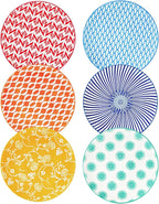Ceramic Salad Plates Set - 8.5 Inch Small Round Dinner Dishes for Dessert Pasta Appetizer Sandwich - Scratch Resistant Porcelain Microwave Dishwasher Safe - Set of 6 - Assorted Colors