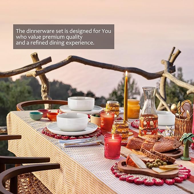 12 Pieces Porcelain Dinnerware Set, Modern Serving Plates and Bowls Sets, Premium White Dishes Set for 4, Chip and Scratch Resistant Dishware Sets Kitchen Dish Dining Ware Tableware Set, White