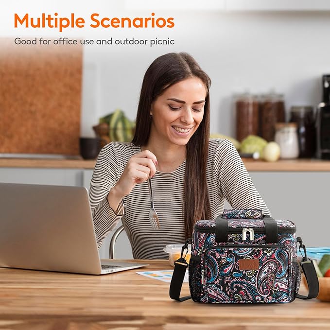 Lifewit Medium Lunch Bag Insulated Lunch Box Soft Cooler Cooling Tote for Adult Men Women, Flower 12-Can (9L)