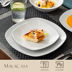 MALACASA Dinnerware Sets, 24-Piece Porcelain Square Dishes, Grey White Ceramic Dish Set for 6, Chip and Scratch Resistant Plates and Bowls Sets, Series ELISA