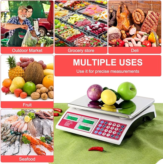 CAMRY Digital Price Computing Scale 66lb/30kg Commercial Produce Scale with Stainless Steel Platform and Green Backlight LCD Display for Meat, Fruit, Ideal for Deli, Farmers Markets, Restaurants