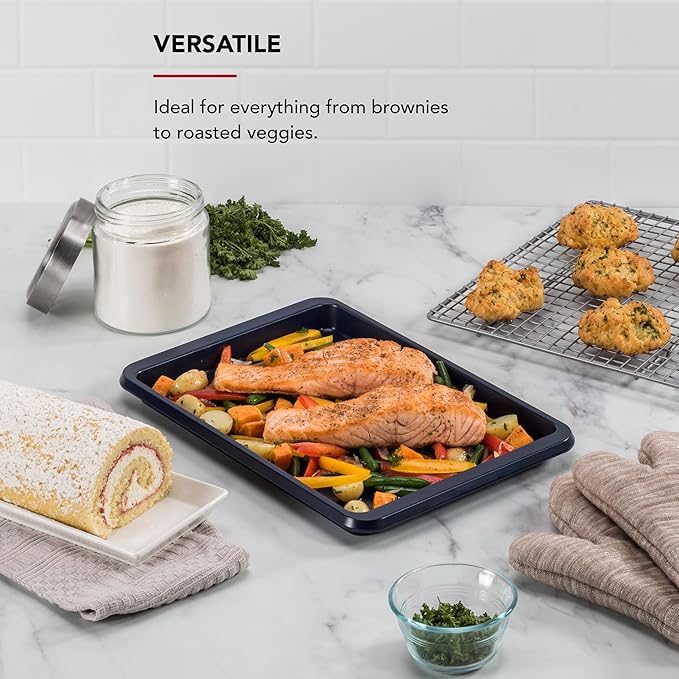 KitchenAid 9x13in Nonstick Aluminized Steel Baking Sheet, Ink Blue