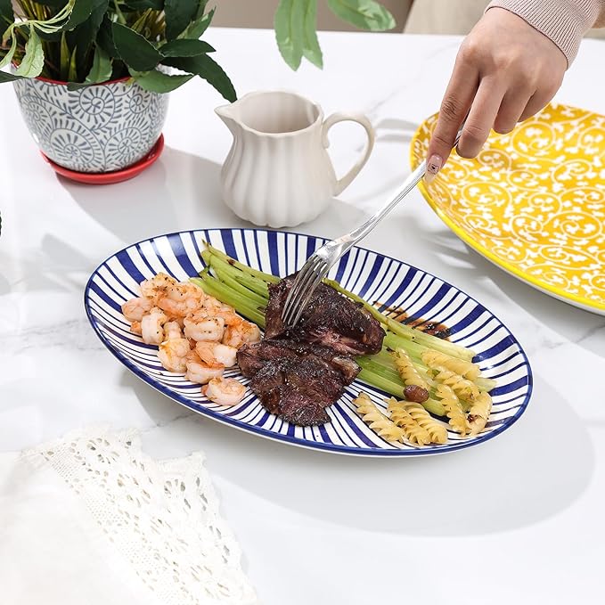 Selamica Serving Platters Ceramic, 12 Inch Serving Dishes for Party Entertaining, Oval Serving Plates for Sandwich, Appetizer, Fruit, Microwave Dishwasher Safe, Set of 4, Assorted Colors