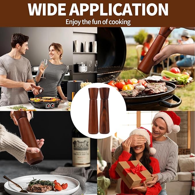 Wooden Salt and Pepper Grinder Set 10In,Salt and Pepper Grinder Refillable with Adjustable Ceramic Rotor, Easy Refill,Acacia Wood Pepper Grinder Manual,Salt and Pepper Shakers set 2-Pack