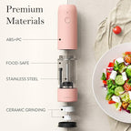 Ultrean Electric Pepper Grinder, Rechargeable Salt and Pepper Grinder with 6 Adjustable Coarseness, LED Light, One-Hand Automatic Operation, Pink