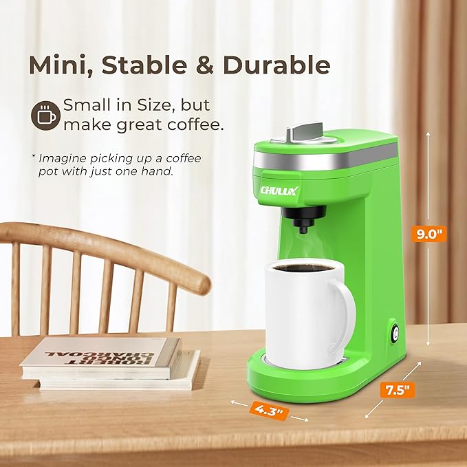 CHULUX Mini Single Serve Coffee Maker for K Cup Capsule, Tiny Small Size Coffee Machine for One Person Travel, RV, Truck and Home, Green