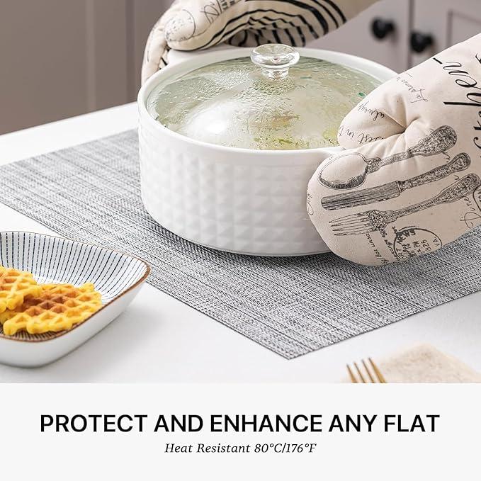 LEXMORE PVC Woven Placemats 4 PCS Wipeable Indoor/Outdoor Table Mats Washable Vinyl Place Mats for Dining Table, Set of 4-Gray