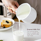 Enamel Milk Pot, Small Saucepan Milk Pot Butter Warmer 4 Inch 17 Oz Enamel Small Sauce Pan with Wooden Handle, Perfect Size for Heating Smaller Liquid Portions. (White）