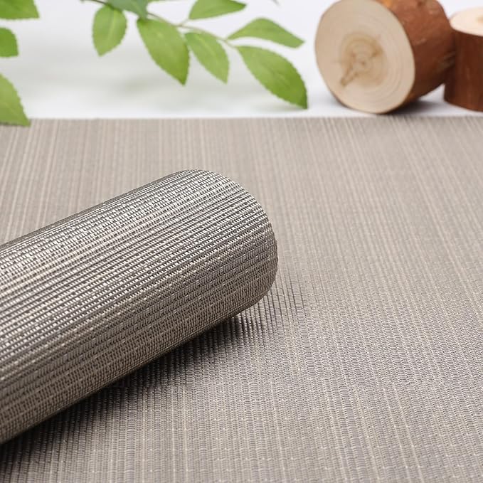 Myir JUN Placemats Set of 4, Vinyl Woven Placemats Place Mats Indoor Set of 4 Washable Table Mats Non-Slip Place mats for Dining Table (Golden Silver, Set of 4)