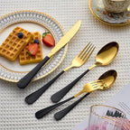 20 Piece Gold and Black 18/0 Flatware Utensil Set for 4, Include Dinner Knife,Dinner Forks,Dinner Spoons,Salad Forks,Teaspoons,Silverware Set for 4, Dishwasher Safe