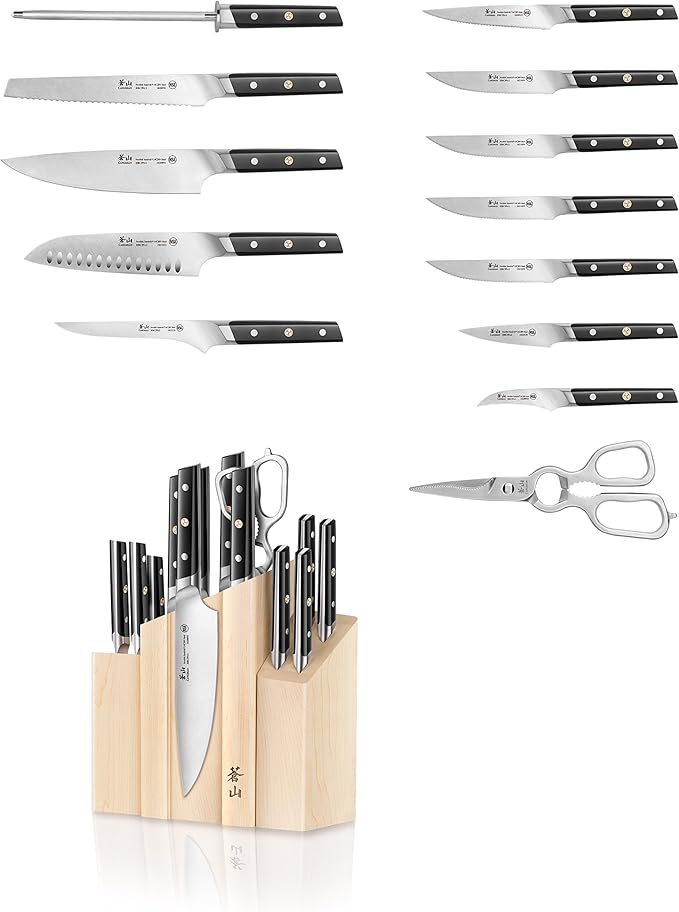 Cangshan TC Series 1021226 Swedish 14C28N Steel Forged 14-Piece DENALI Magnetic Knife Block Set, Maple