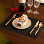 Black Placemats Set of 4 - Easy Clean Washable Vinyl Placemats - Wipeable Heat Proof Table Mats for Dining Table - 17x12 Inch (Pure Black, 4)