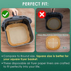 Air Fryer Paper Liners, 125Pcs Parchment Paper, Air Fryer Liners Disposable for Microwave, Non-Stick Air Fryer Liner Square Free of Bleach (8IN)