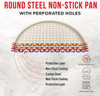 Bakken Pizza Baking Pan - Round Perforated Carbon Steel Pan with Non-Stick Marble Coating, Oversized Silicone Handle, Dishwasher Safe, High-Temperature Resistant, Durable & Easy Cleanup White, 1 Pack