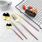 JASHII Flatware Serving Set 24 Piece, Stainless Steel Silverware Set, Pink Gold Cutlery Set, Modern Elegant Tableware Set for Party, Christmas, Dinner (Pink Gold)