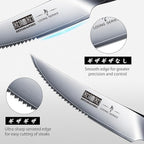 HOSHANHO Steak Knives Set of 7, 4.5 Inch Serrated Steak Knife Set with Block, Japanese High Carbon Steel Kitchen Steak Knives with Ergonomic Handle