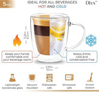 DLux Lungo 5.4oz Coffee Cups Double Wall, Clear Glass set of 2 Glasses with Handles, Insulated Borosilicate Glassware Tea Cup