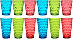 Amazing Abby - Iceberg - 16-Ounce and 24-Ounce Plastic Tumblers (Set of 12), Acrylic Drinking Glasses, Mixed-Color Reusable Plastic Cups, Stackable, BPA-Free, Shatter-Proof, Dishwasher-Safe