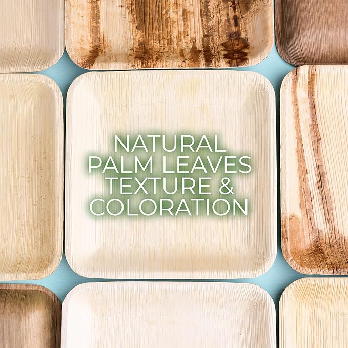 Compostable Square Palm Leaf Plates 8 Inch with Forks & Knives (50 Each) - Like Bamboo Plates, Disposable Party Plates, Biodegradable, Eco-Friendly, Microwave & Oven Safe