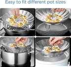 Vegetable Steamer Basket, 304 Stainless Steel Steamer for Cooking, Expendable Food Steamer to Fit Various Size Pot (5.7" to 9" + 7.3" Kitchen Tong)