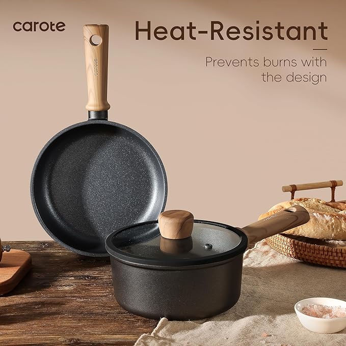 CAROTE Nonstick Skillet, Nonstick Deep Frying Pan, 10" Saute Pan with Lid, 3.8QT Deep Frying Pan Titanium Pan Chef's Pan, Stay-cool Handle, Compatible with All Stoves, Black