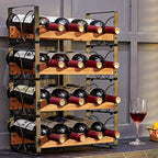 X-cosrack Wine Rack Freestanding Floor with Patent Design, Wooden & Metal Wine Bottle Holder, 4 Tier 16 Bottles Stackable Wine Storage Racks for Kitchen Counter or Bar, Wine Display Shelf