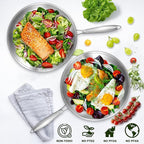 EWFEN 12 Inch Tri-Ply Stainless Steel Frying Pan, Compatible with All Cooktops Up to 600℉, Large Frying Pan with lids, Induction-Ready Skillet, Dishwasher and Oven Safe, Fast & Even Heat, Heavy Duty