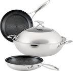 Circulon Clad Stainless Steel Induction Frying Pan and Wok Set with Hybrid SteelShield and Nonstick Technology, 4 Piece - Stainless Steel