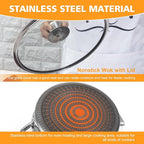 Stainless Steel Saute Pan 12 inch Deep Frying Pan,5 Quarts Nonstick Skillet Large Sauté Pan with Lid,PFOA Free Cookware,Induction Compatible Chef Cooking Pan,Dishwasher & Oven Safe