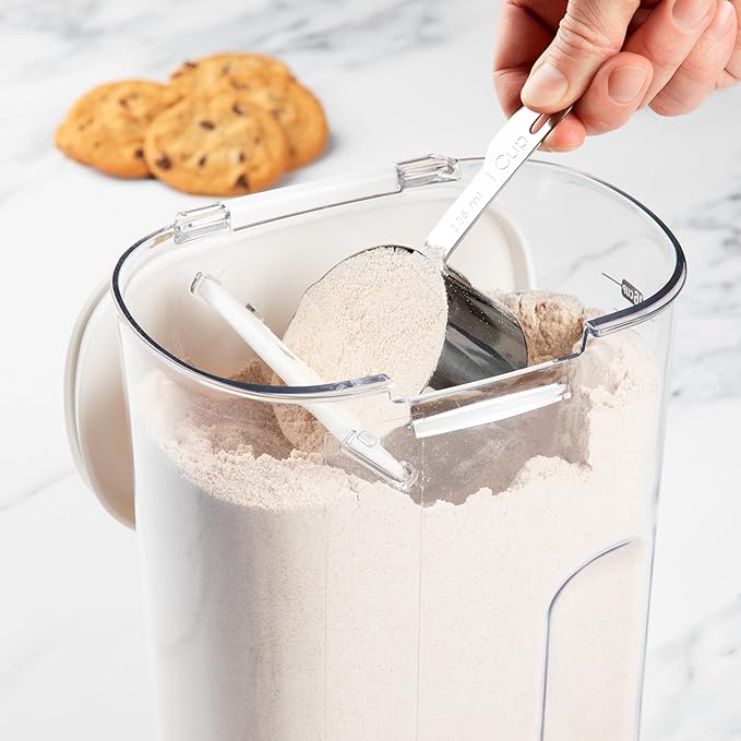 ProKeeper+ Airtight Food Storage Container Set – Clear Plastic Flour and Sugar Canister Set with Magnetic Accessories for Kitchen Organization (White, 9-Piece)