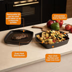 Bruntmor 2-in-1 Pre-Seasoned Cast Iron Dutch Oven with Grill Pan Lid and Handles - 11 Inch Non Stick Square Cast Iron Skillets for Braising, Grilling, and Frying - Heat-Resistant to Oven and Stovetop